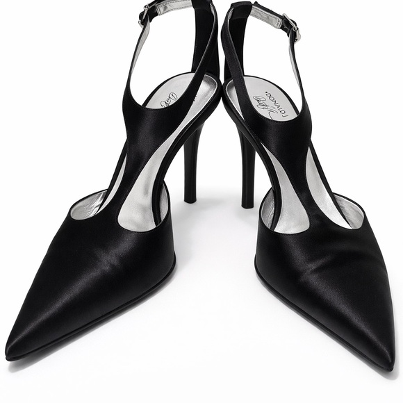 Donald J. Pliner Shoes - Donald J. Pliner Black Satin T-Strap Pointed Pumps